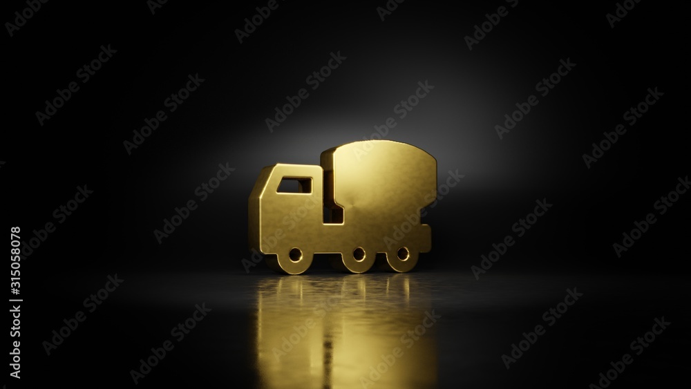 Poster gold metal symbol of mixer 3d rendering with blurry reflection on floor with dark background