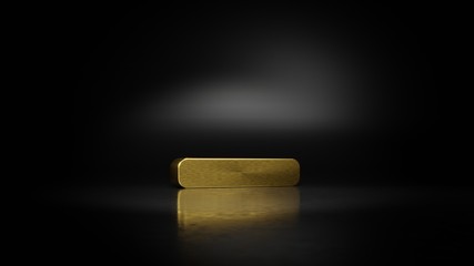 gold metal symbol of minus 3D rendering with blurry reflection on floor with dark background