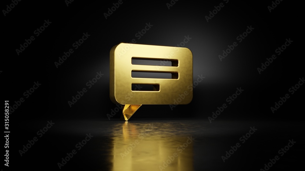 Poster gold metal symbol of multimedia 3d rendering with blurry reflection on floor with dark background