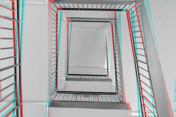 Abstract RGB glitch, Look up the stairs of the hall, Abstract glitch architecture.