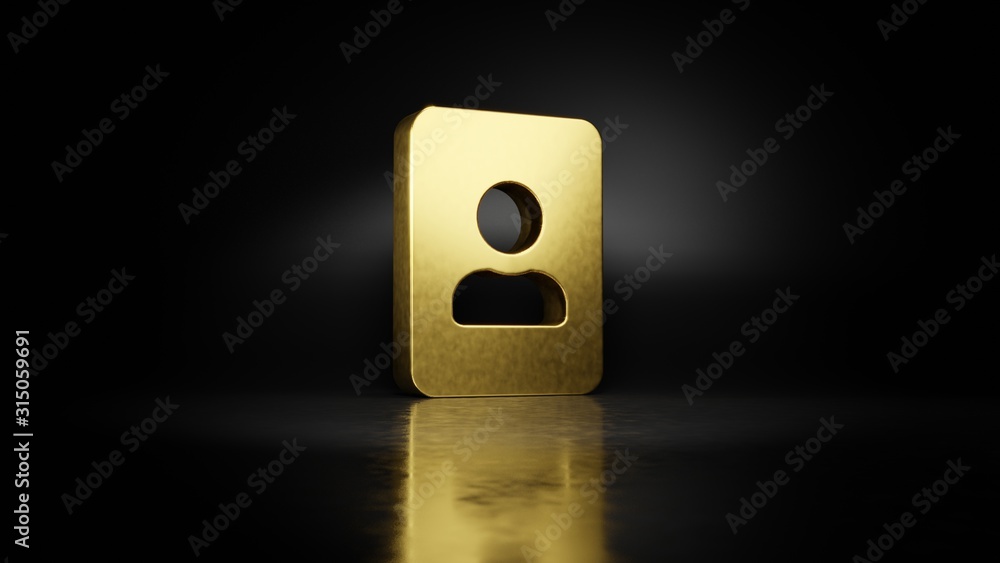Poster gold metal symbol of portrait 3d rendering with blurry reflection on floor with dark background