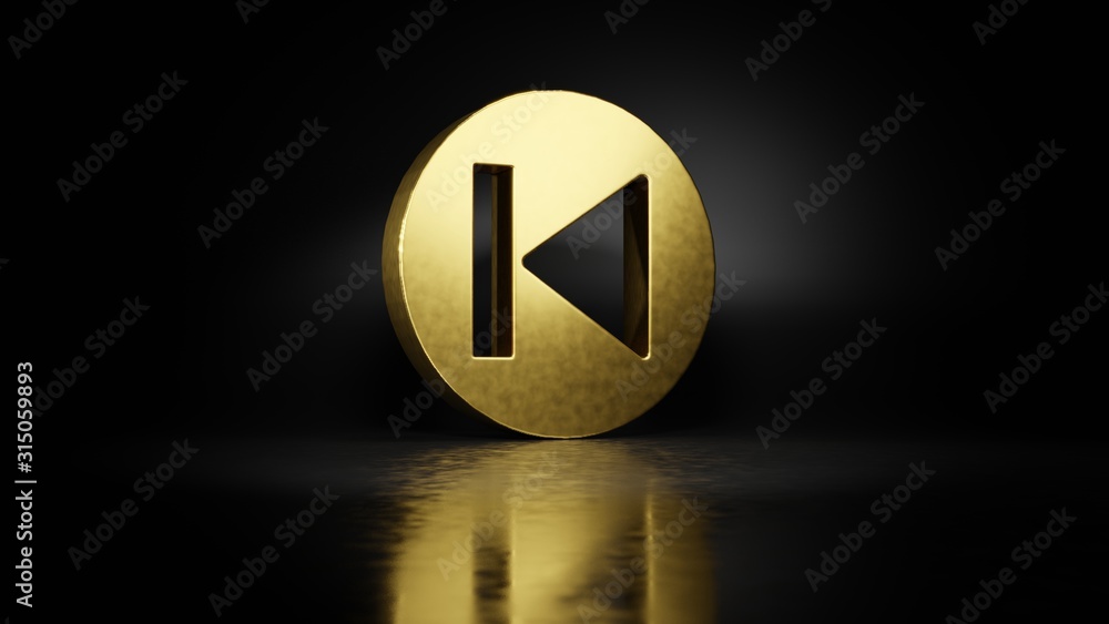 Poster gold metal symbol of previous 3d rendering with blurry reflection on floor with dark background