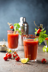 Bloody Mary cocktail. Alcoholic drink with vodka in a glass