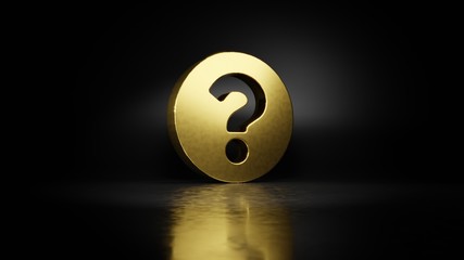gold metal symbol of question circle 3D rendering with blurry reflection on floor with dark background