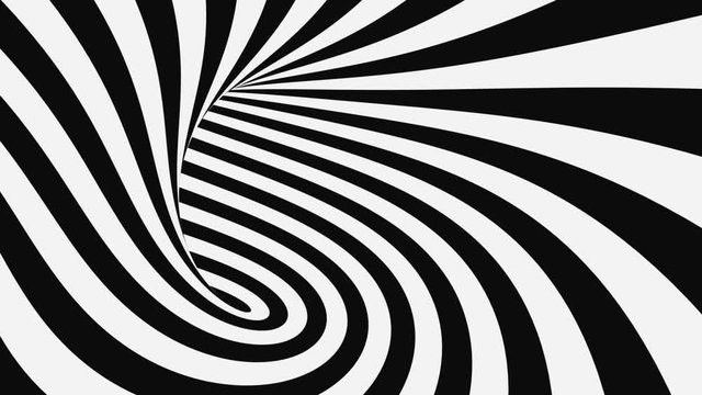 Black and white psychedelic optical illusion. Abstract hypnotic animated background. Spiral geometric looping monochrome wallpaper