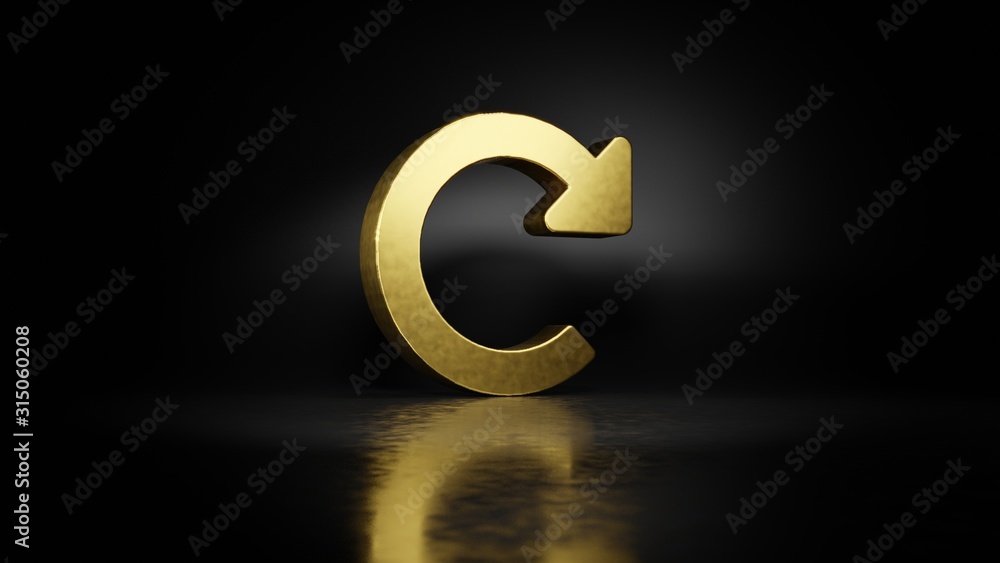 Poster gold metal symbol of redo 3d rendering with blurry reflection on floor with dark background