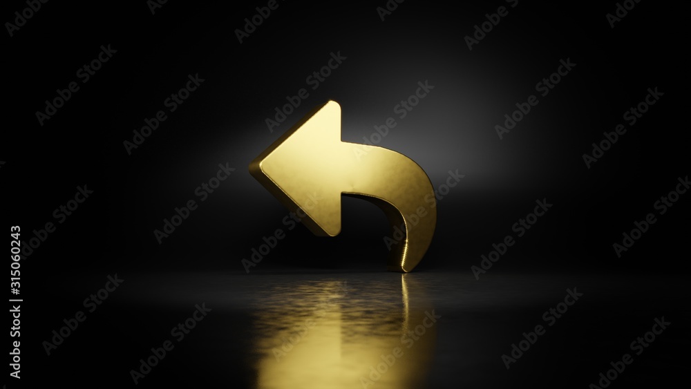 Poster gold metal symbol of reply 3d rendering with blurry reflection on floor with dark background