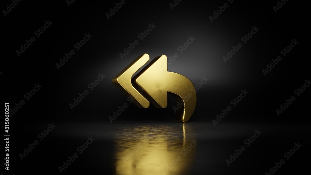 Poster gold metal symbol of reply all 3d rendering with blurry reflection on floor with dark background