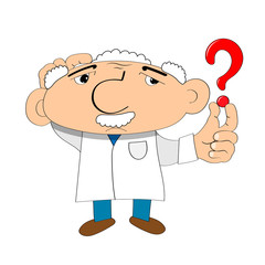 Illustration Cartoon Scientist with Question Mark
