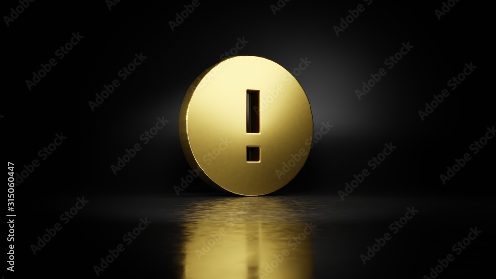 Poster gold metal symbol of round 3d rendering with blurry reflection on floor with dark background