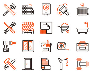 Home renovation and repair color linear icons set