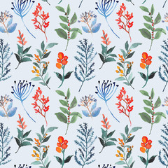 Botanical garden watercolor seamless pattern
