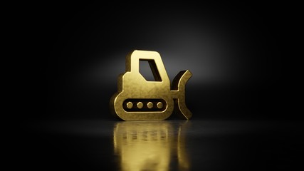 gold metal symbol of snowplow 3D rendering with blurry reflection on floor with dark background