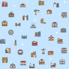 City locations color linear icons vector set