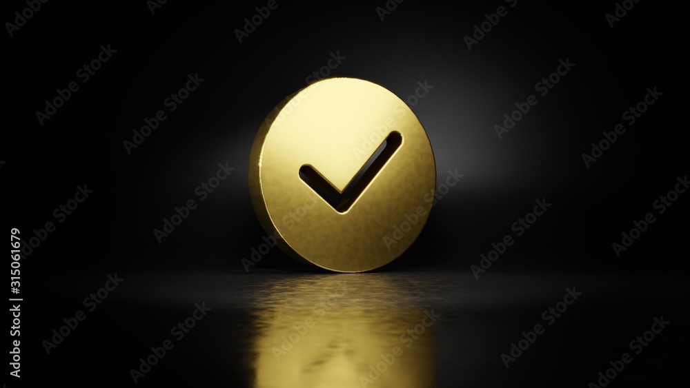 Poster gold metal symbol of success 3d rendering with blurry reflection on floor with dark background
