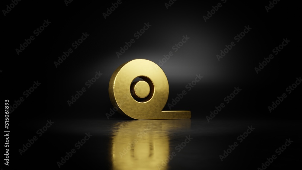 Poster gold metal symbol of tape 3d rendering with blurry reflection on floor with dark background