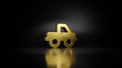 gold metal symbol of truck pickup 3D rendering with blurry reflection on floor with dark background © Destrosvet