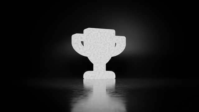 Gold Metal Symbol Of Trophy 3D Rendering With Blurry Reflection On Floor With Dark Background