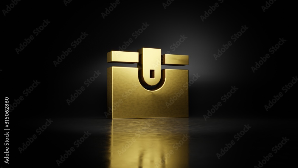 Poster gold metal symbol of wallet 3d rendering with blurry reflection on floor with dark background