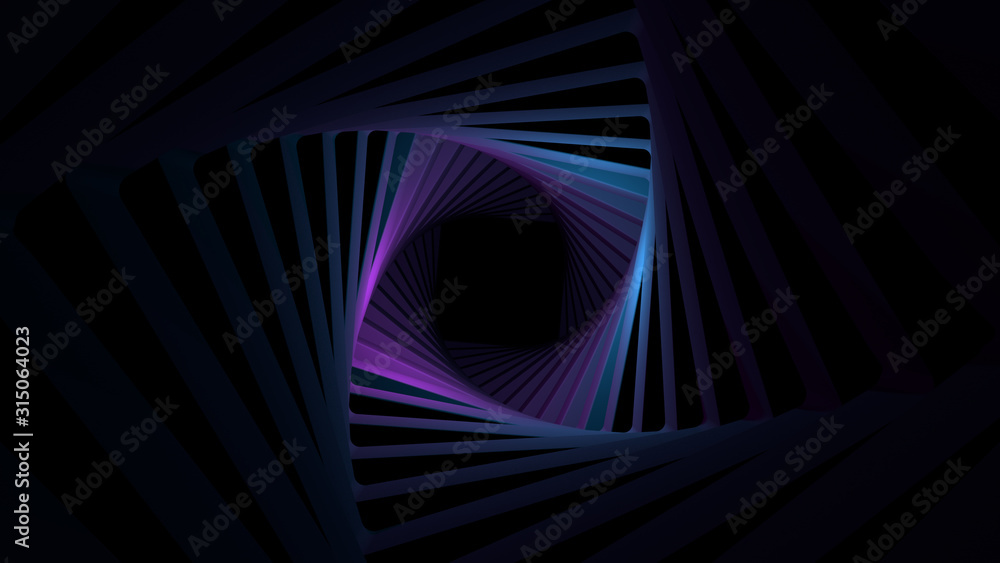 Poster duotone 3d render background with shining light inside dark geometry corridor...
