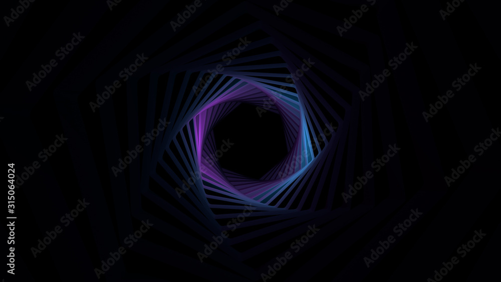 Poster duotone 3d render background with shining light inside dark geometry corridor...