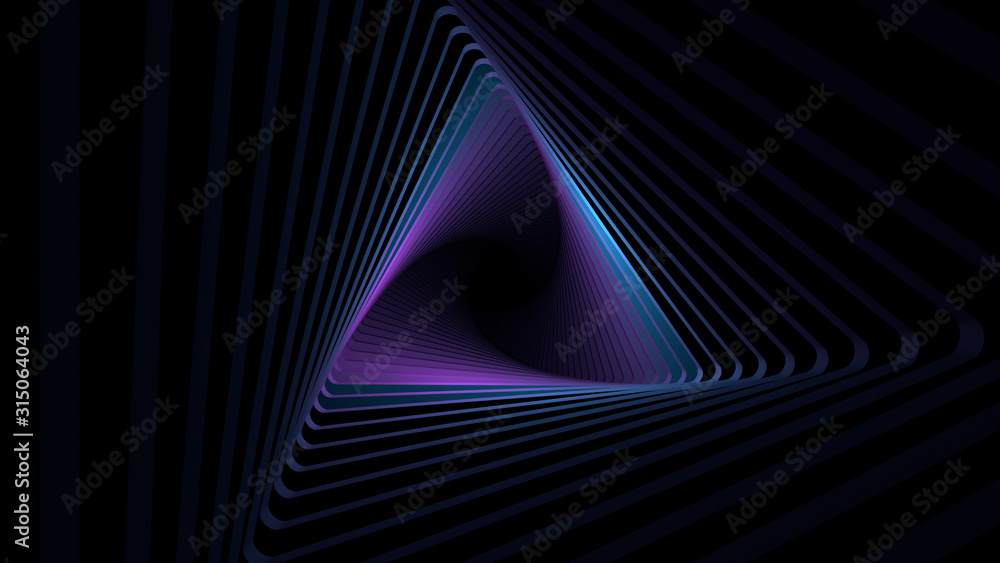 Poster duotone 3d render background with shining light inside dark geometry corridor...