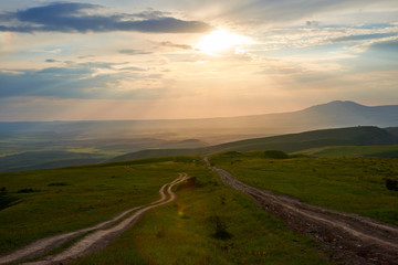 Fototapeta na wymiar Nature Landscape of Turkestan region. Kazakhstan. On the Sunset.