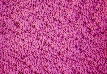 part of the fabric knitted on knitting needles. close-up of a knit fabric loop.    pink background