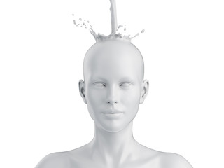 3d rendered illustration of an abstract white female head with a liquid splash on top