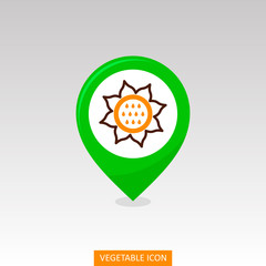 Sunflower flat pin map icon. Vegetable vector