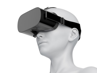 3d rendered illustration of an abstract white female wearing a VR headset