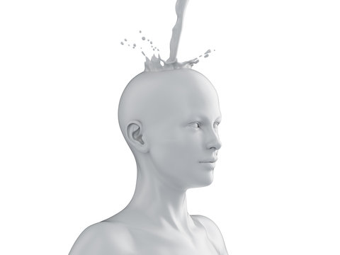 3d rendered illustration of an abstract white female head with a liquid splash on top