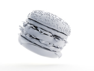 3d rendered object illustration of an abstract white burger