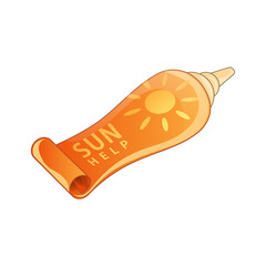 Bright orange tube with sunblock. Icon isolated on a white background.