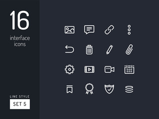 Set 5 of interface icons on the green background. Universal linear icons to use in web and mobile app.