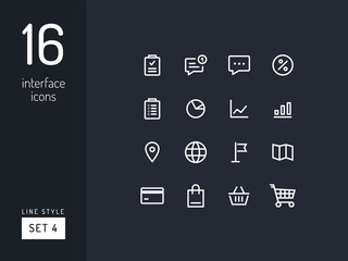 Set 4 of interface icons on the green background. Universal linear icons to use in web and mobile app.