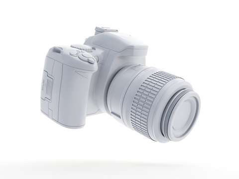 3d Rendered Object Illustration Of An Abstract White Camera