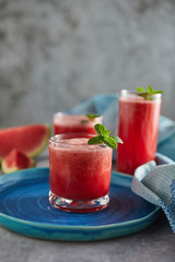 Refreshing watermelon smoothie in the glasses.