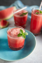 Refreshing watermelon smoothie in the glasses.
