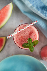 Refreshing watermelon smoothie in the glasses.