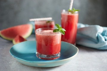 Refreshing watermelon smoothie in the glasses.