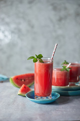Refreshing watermelon smoothie in the glasses.