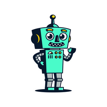 Retro robot vintage toys. Vector illustration in flat style design isolated on and white background