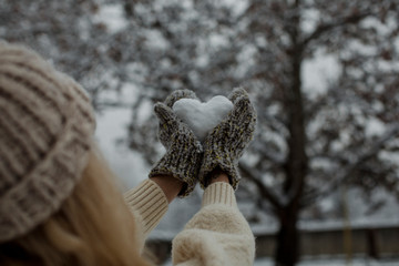 Winter snow heart. Heart concept. 