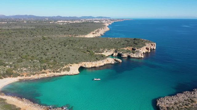 The Cala Varques lagoon in Mallorca, view from the drone