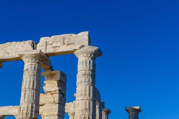 Ruins of ancient Temple of Poseidon at Cape Sounion in Attica, Greece
