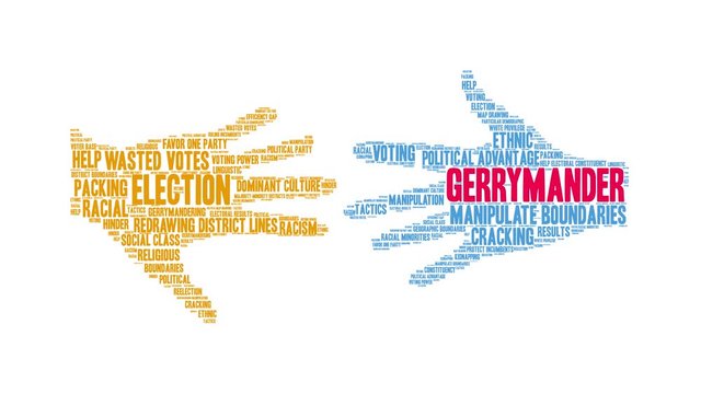 Gerrymander animated word cloud on a white background. 