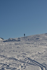 Snowshoe walker running in powder snow