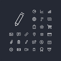 Edit icon in set on the white background. Universal linear icons to use in web and mobile app.