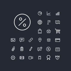 Sale icon in set on the white background. Universal linear icons to use in web and mobile app.